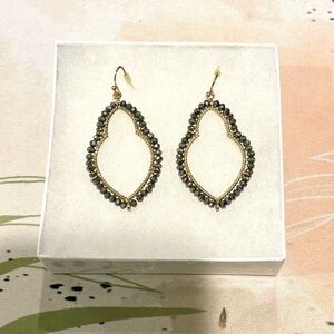 Elegant Gold and Charcoal Grey Teardrop Earrings